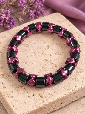 Hematite Magnetic Stretch Bracelet Purple Star Bead Elastic Healing Jewelry Gift
